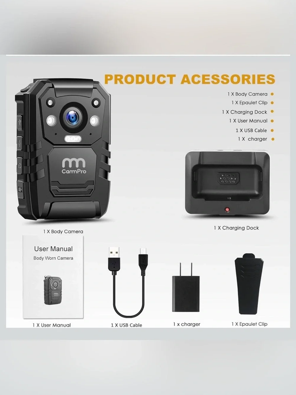 1296P HD Police Body Camera,128G Memory,CammPro I826 Premium Portable BodyCamera